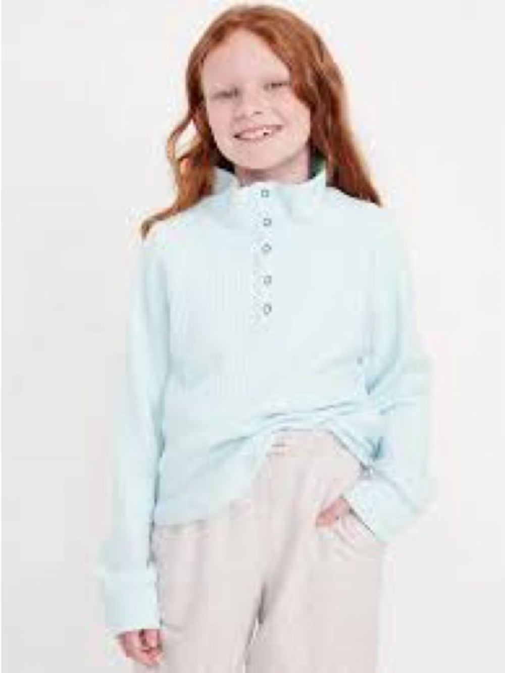 NWT- Old Navy Light Blue Waffle-Knit Snap Funnel Neck